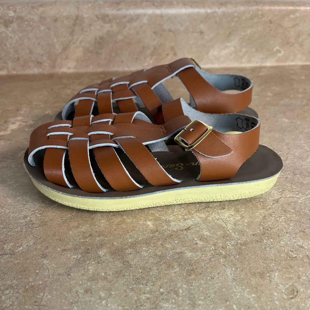 Sun-San Kids Brown Leather Fisherman Sandals with Buckle